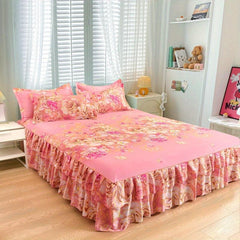 Aloe Cotton Bed Skirt Elastic Flower Print Bedroom Living Room Decor