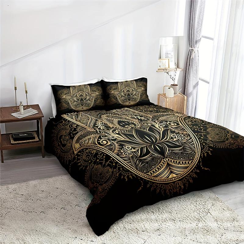 Boho Hippie Hamsa Hand Duvet Cover Set Golden Hand Of Fatima Printed Bedding