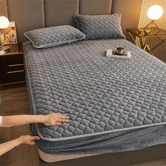 Soft Gray Velvet Fitted Sheet with Deep Pocket - Bedroom Hotel Dorm Decor