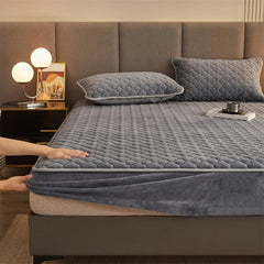 Soft Gray Velvet Fitted Sheet with Deep Pocket - Bedroom Hotel Dorm Decor