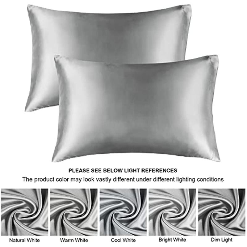 2pcs Gray Satin Pillowcase Set for Hair & Skin, Bedroom/Dorm Room, No Insert