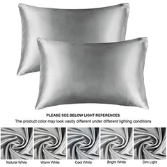 2pcs Gray Satin Pillowcase Set for Hair & Skin, Bedroom/Dorm Room, No Insert