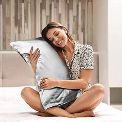 2pcs Gray Satin Pillowcase Set for Hair & Skin, Bedroom/Dorm Room, No Insert
