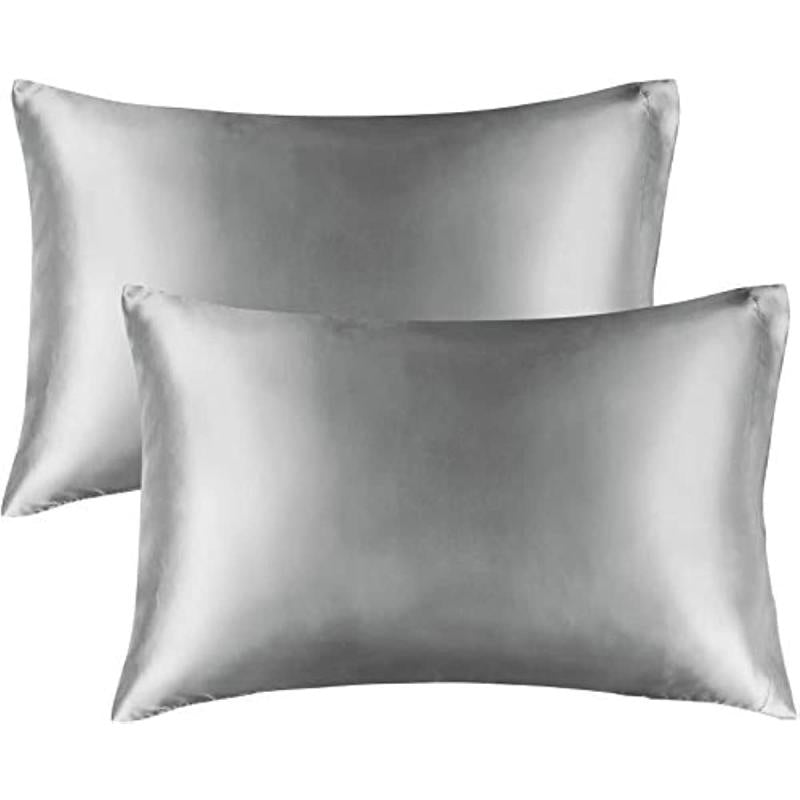 2pcs Gray Satin Pillowcase Set for Hair & Skin, Bedroom/Dorm Room, No Insert