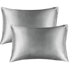 2pcs Gray Satin Pillowcase Set for Hair & Skin, Bedroom/Dorm Room, No Insert