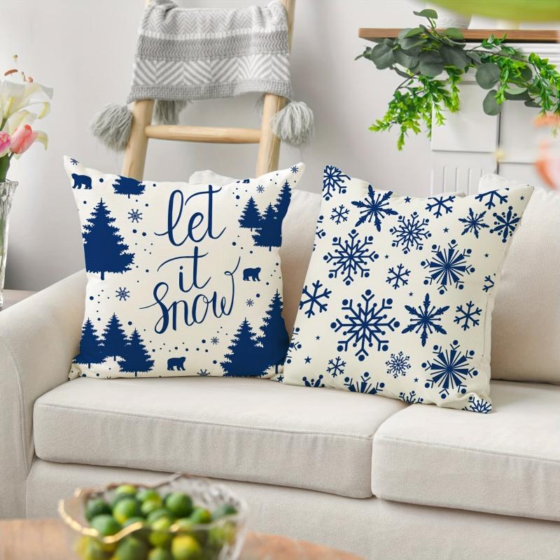 Christmas Snowflake Elk Throw Pillow Cover Linen Blend Home Sofa Cushion