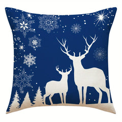 Christmas Snowflake Elk Throw Pillow Cover Linen Blend Home Sofa Cushion