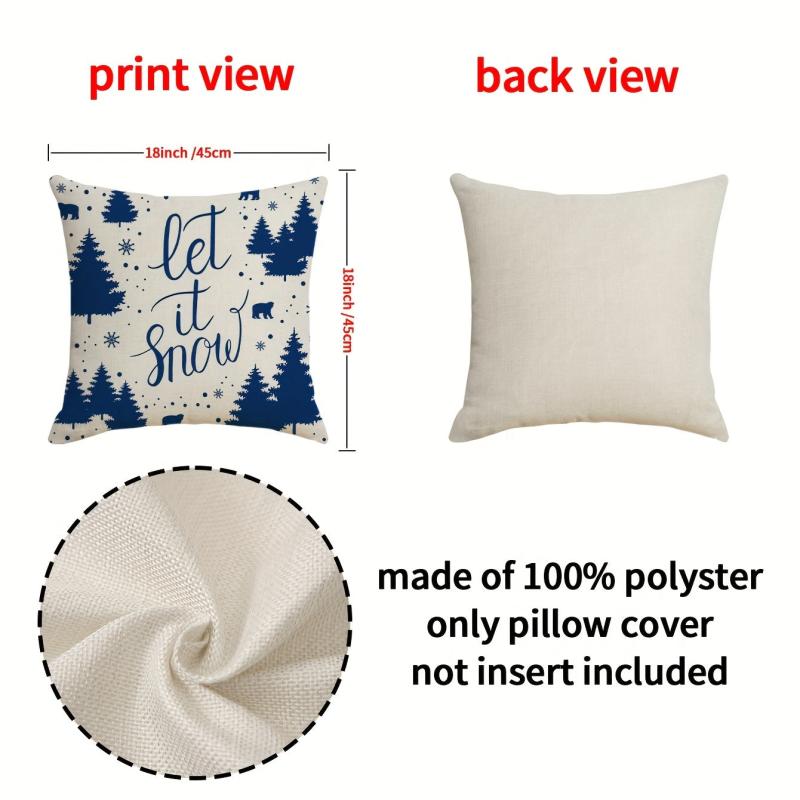 Christmas Snowflake Elk Throw Pillow Cover Linen Blend Home Sofa Cushion