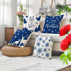 Christmas Snowflake Elk Throw Pillow Cover Linen Blend Home Sofa Cushion