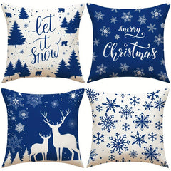 Christmas Snowflake Elk Throw Pillow Cover Linen Blend Home Sofa Cushion