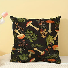 Scattered Leaf Mushroom Linen Printed Pillowcase for Home Decoration