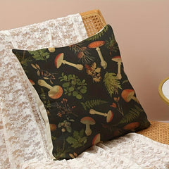 Scattered Leaf Mushroom Linen Printed Pillowcase for Home Decoration