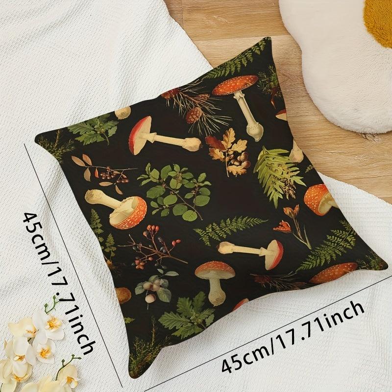 Scattered Leaf Mushroom Linen Printed Pillowcase for Home Decoration