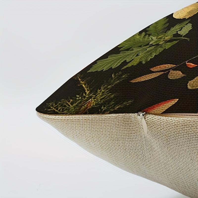 Scattered Leaf Mushroom Linen Printed Pillowcase for Home Decoration