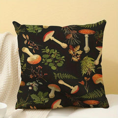 Scattered Leaf Mushroom Linen Printed Pillowcase for Home Decoration