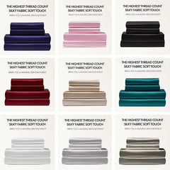 4pcs Plain Satin Sheet Set - Fitted & Flat Sheet, 2 Pillowcases