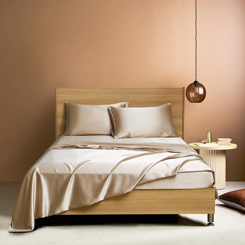 4pcs Plain Satin Sheet Set - Fitted & Flat Sheet, 2 Pillowcases