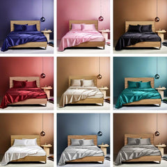 4pcs Plain Satin Sheet Set - Fitted & Flat Sheet, 2 Pillowcases