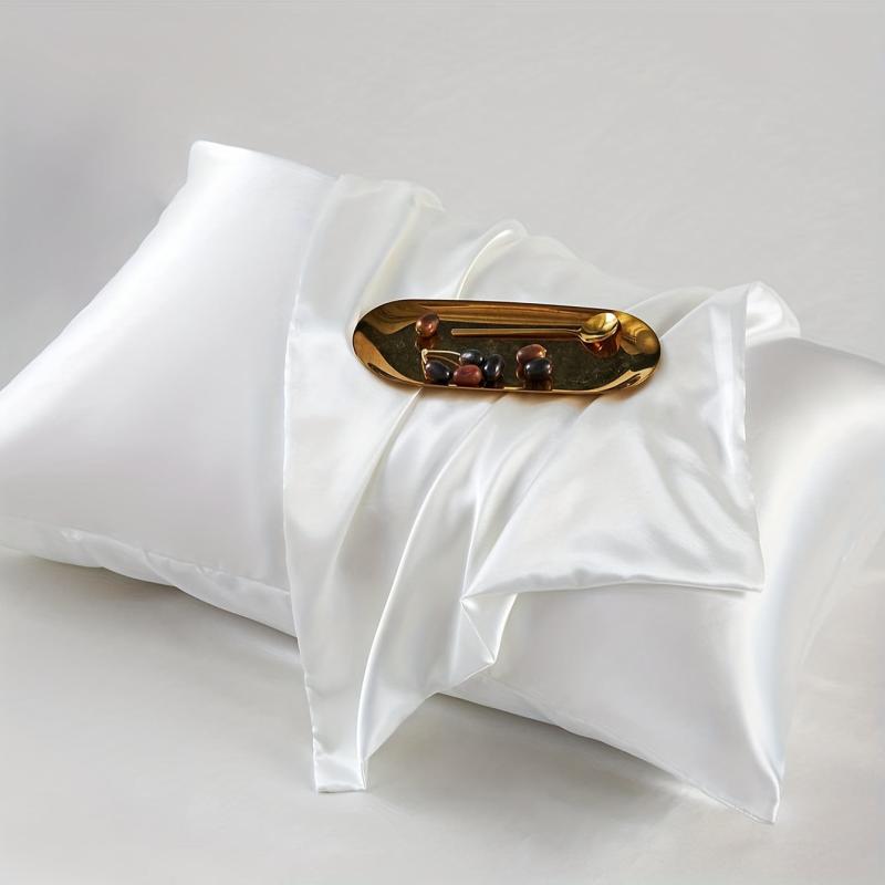 Satin Solid Pillowcase Soft Pillow Cover Envelope Closure Bedroom Bedding