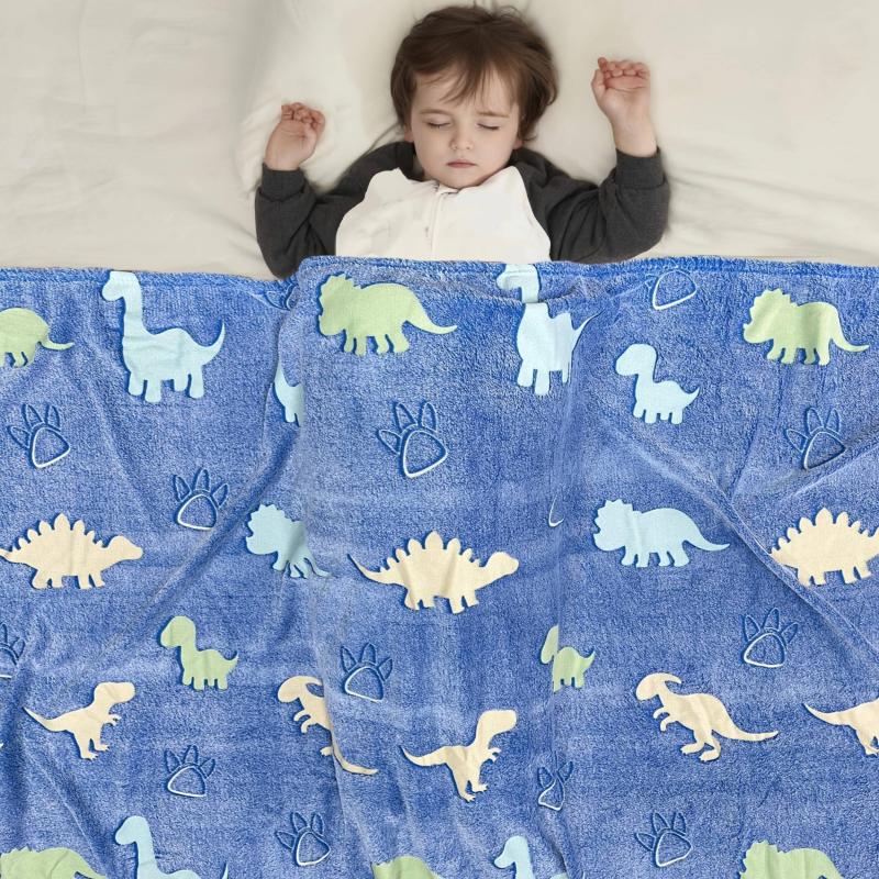 Glow in the Dark Dino Plush Throw Blanket Soft Cozy Flannel Blanket