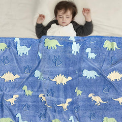 Glow in the Dark Dino Plush Throw Blanket Soft Cozy Flannel Blanket