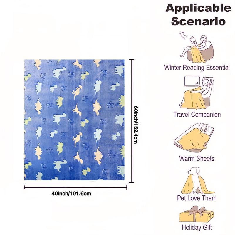 Glow in the Dark Dino Plush Throw Blanket Soft Cozy Flannel Blanket