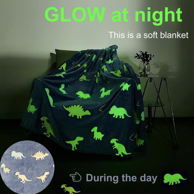 Glow in the Dark Dino Plush Throw Blanket Soft Cozy Flannel Blanket