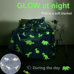 Glow in the Dark Dino Plush Throw Blanket Soft Cozy Flannel Blanket
