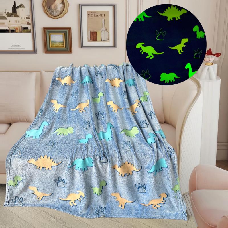 Glow in the Dark Dino Plush Throw Blanket Soft Cozy Flannel Blanket