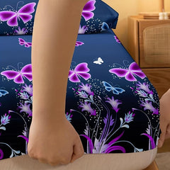 3pcs Butterfly Floral Fitted Sheet Set Soft Comfortable Bedding Set