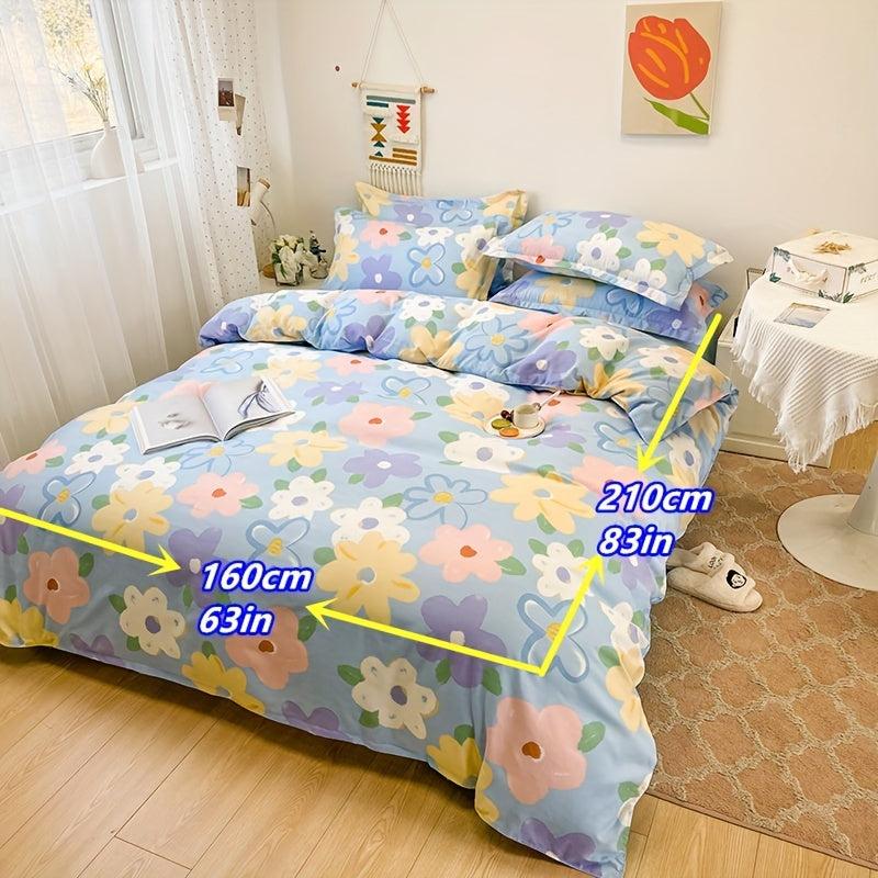 Polyester Flower Print Duvet Cover Set - Soft and Comfortable Bedding Set