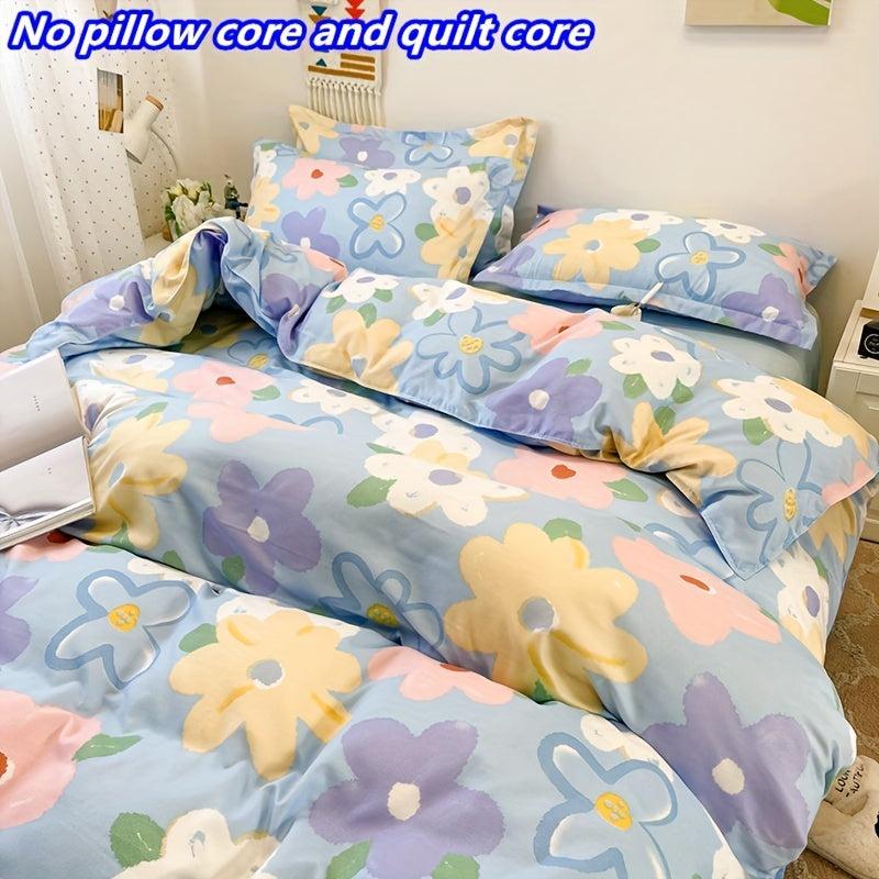 Polyester Flower Print Duvet Cover Set - Soft and Comfortable Bedding Set