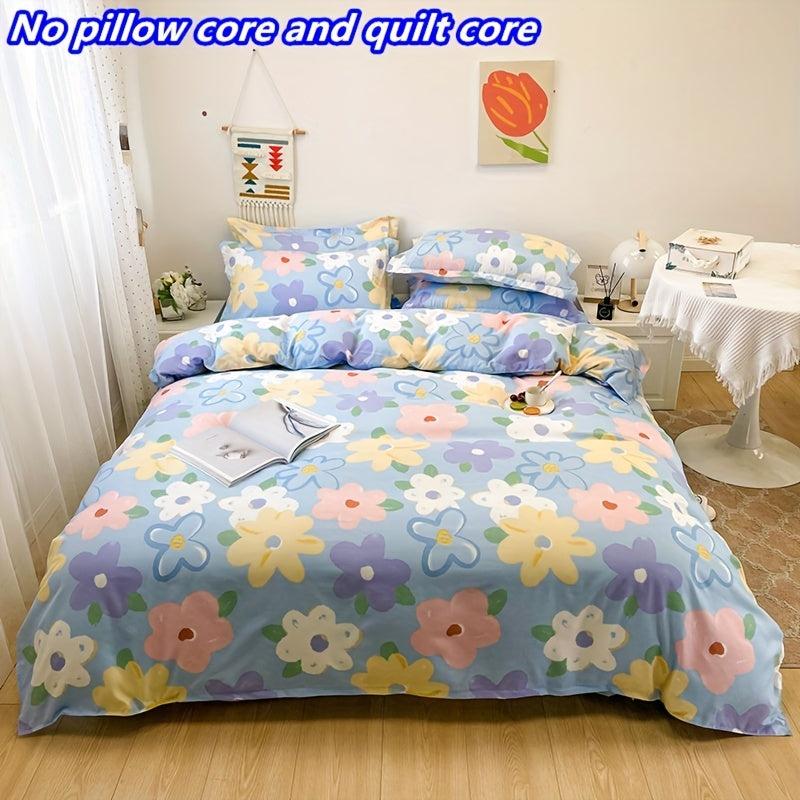 Polyester Flower Print Duvet Cover Set - Soft and Comfortable Bedding Set