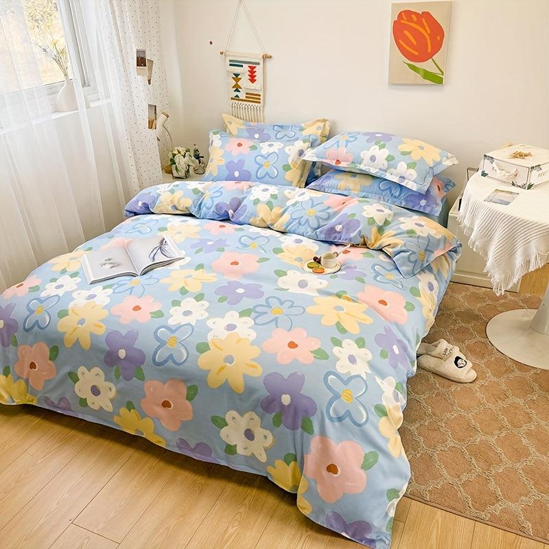 Polyester Flower Print Duvet Cover Set - Soft and Comfortable Bedding Set