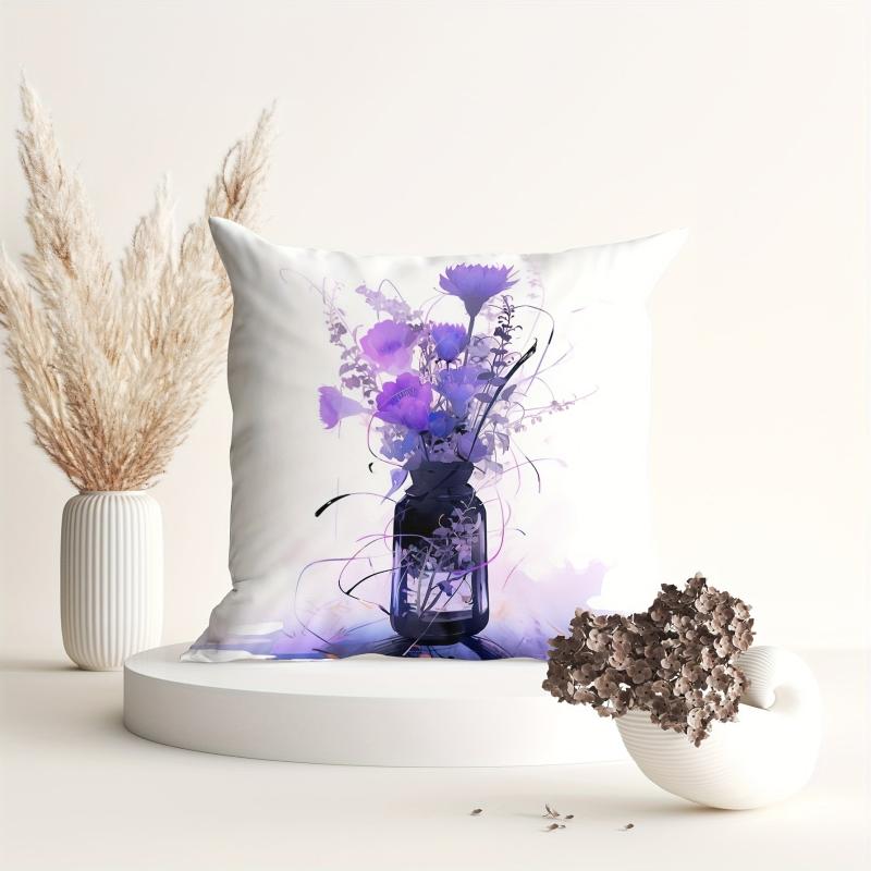 Purple Flower Pillowcase for Home Sofas Office Chairs Pattern Print Pillowcases