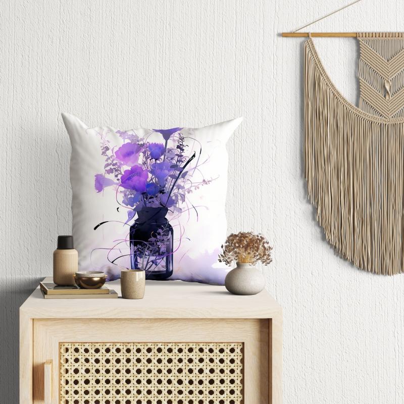 Purple Flower Pillowcase for Home Sofas Office Chairs Pattern Print Pillowcases