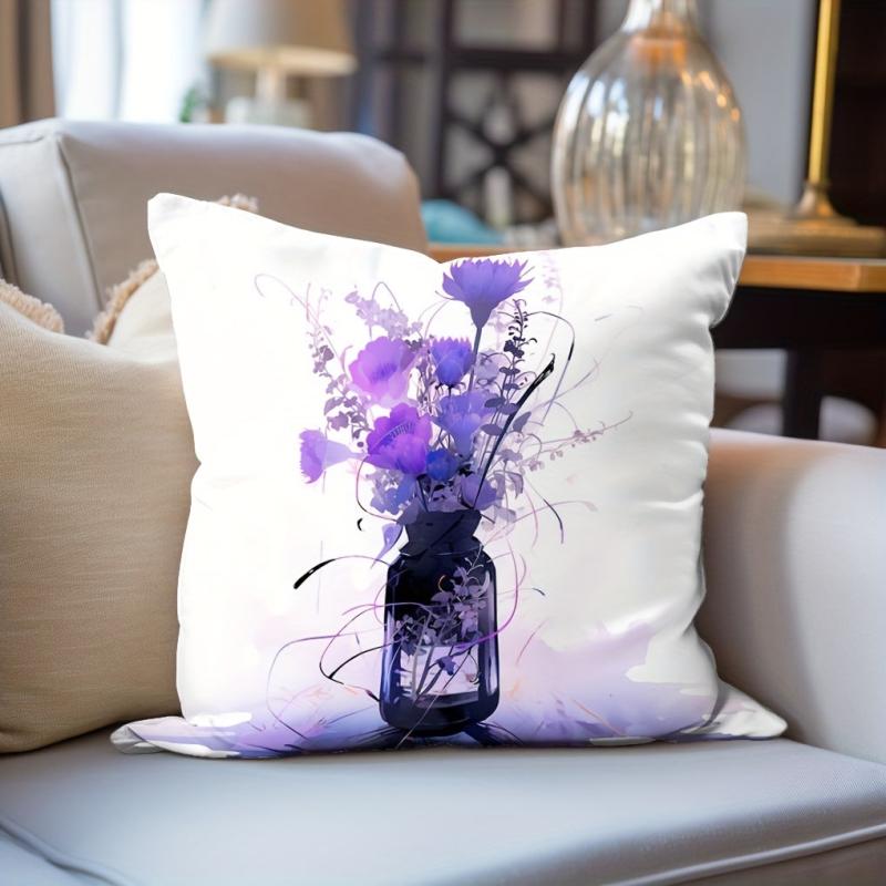 Purple Flower Pillowcase for Home Sofas Office Chairs Pattern Print Pillowcases