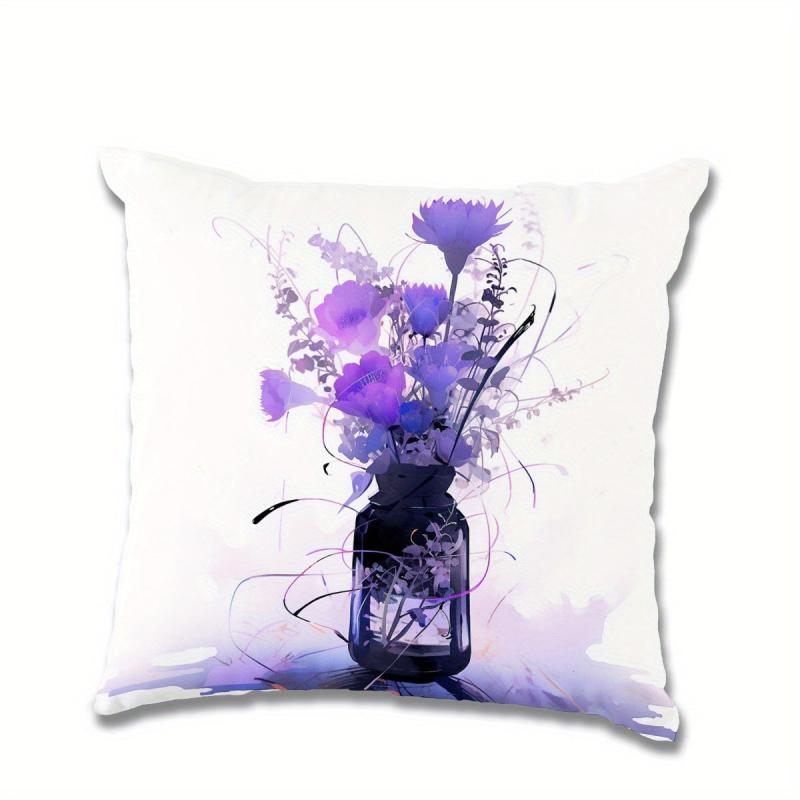 Purple Flower Pillowcase for Home Sofas Office Chairs Pattern Print Pillowcases