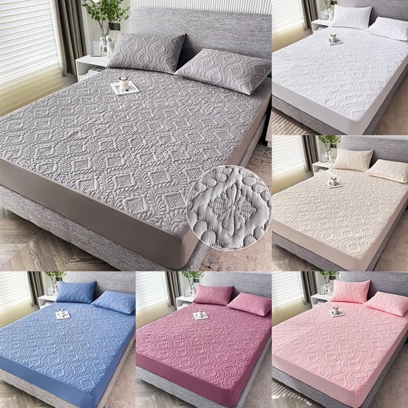 Embossed Fitted Sheet Soft Comfortable Solid Quilted Mattress Protector