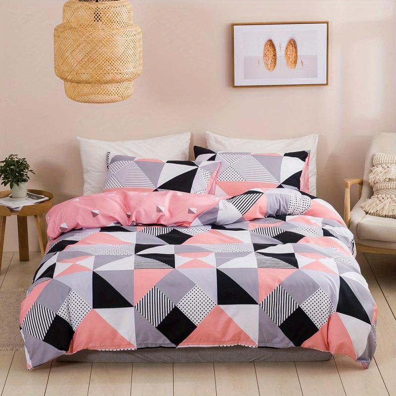 Plaid Duvet Cover Set with Geometric Pattern - Bedroom and Dorm Room Decor
