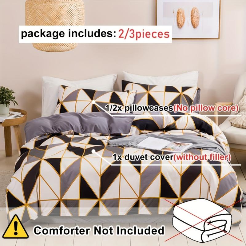 Plaid Duvet Cover Set with Geometric Pattern - Bedroom and Dorm Room Decor