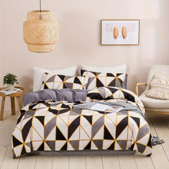 Plaid Duvet Cover Set with Geometric Pattern - Bedroom and Dorm Room Decor