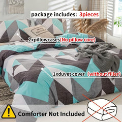 3pcs Block Printed Bedding Set Duvet Cover and Pillowcases