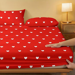 Red Heart Pattern Printed Fitted Sheet Soft Comfortable Breathable
