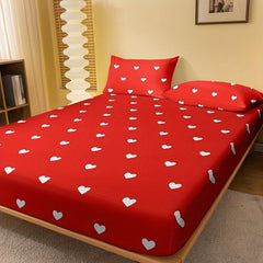 Red Heart Pattern Printed Fitted Sheet Soft Comfortable Breathable