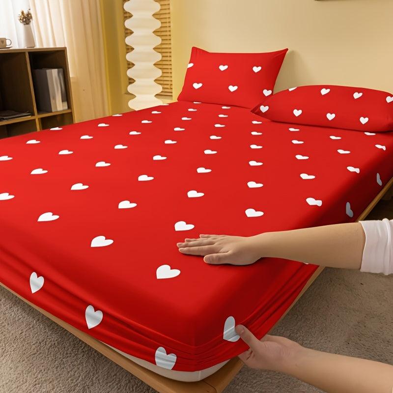 Red Heart Pattern Printed Fitted Sheet Soft Comfortable Breathable