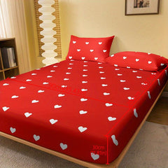 Red Heart Pattern Printed Fitted Sheet Soft Comfortable Breathable