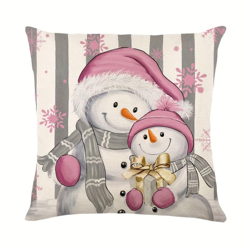 4pcs Pink Grey Santa Christmas Throw Pillowcase Sofa Bed Car Home Decor
