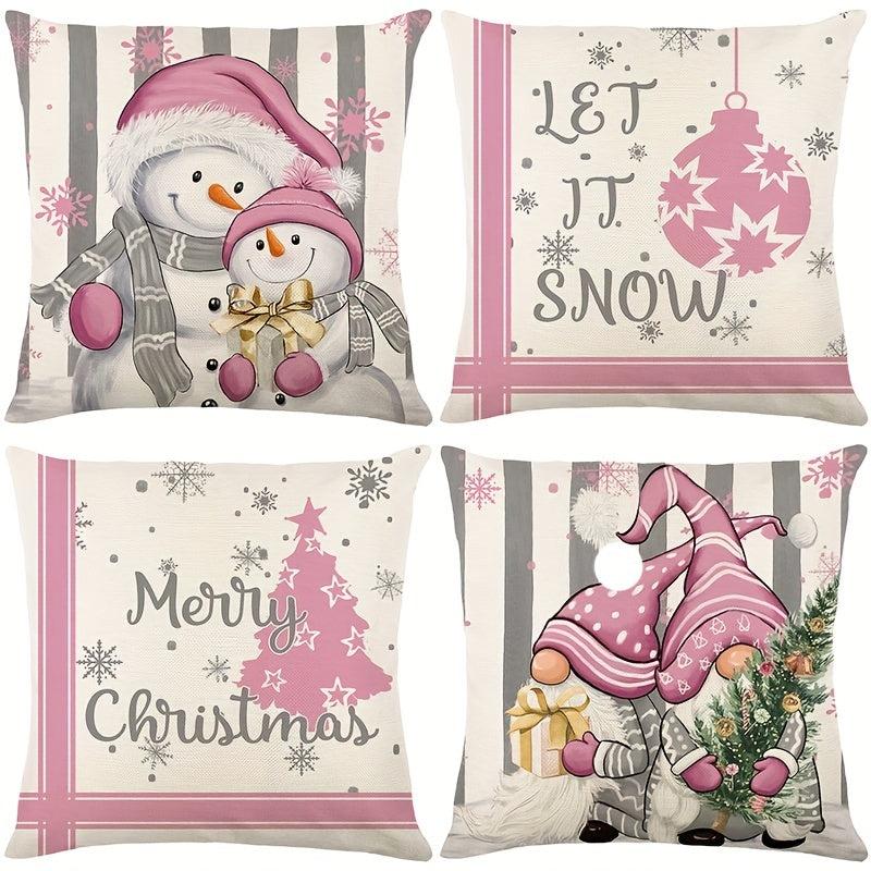 4pcs Pink Grey Santa Christmas Throw Pillowcase Sofa Bed Car Home Decor