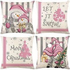 4pcs Pink Grey Santa Christmas Throw Pillowcase Sofa Bed Car Home Decor